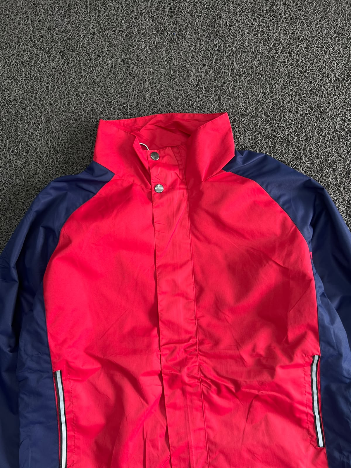 Red & Navy Color Block Hoodless Waterproof Windbreaker Jacket