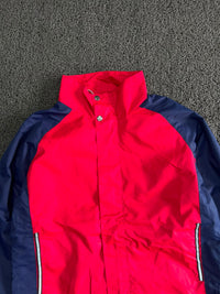 Red & Navy Color Block Hoodless Waterproof Windbreaker Jacket