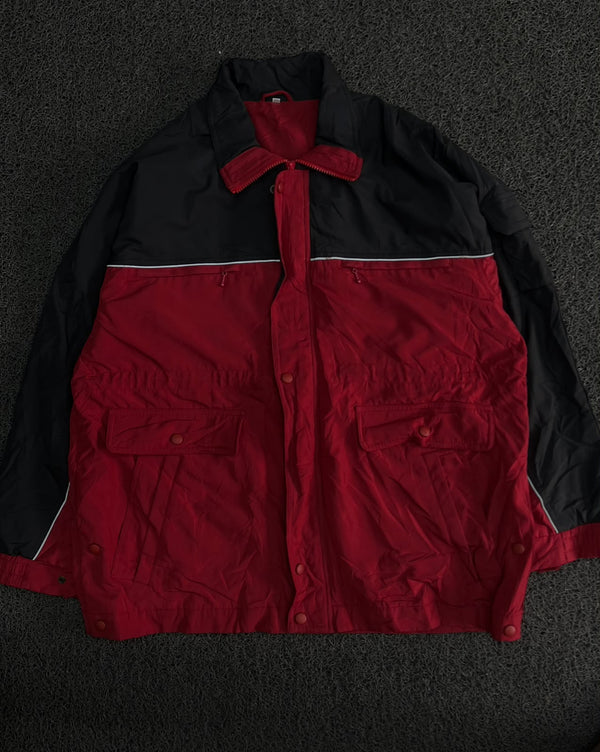 Vintage Red & Black Colorblock Utility Jacket