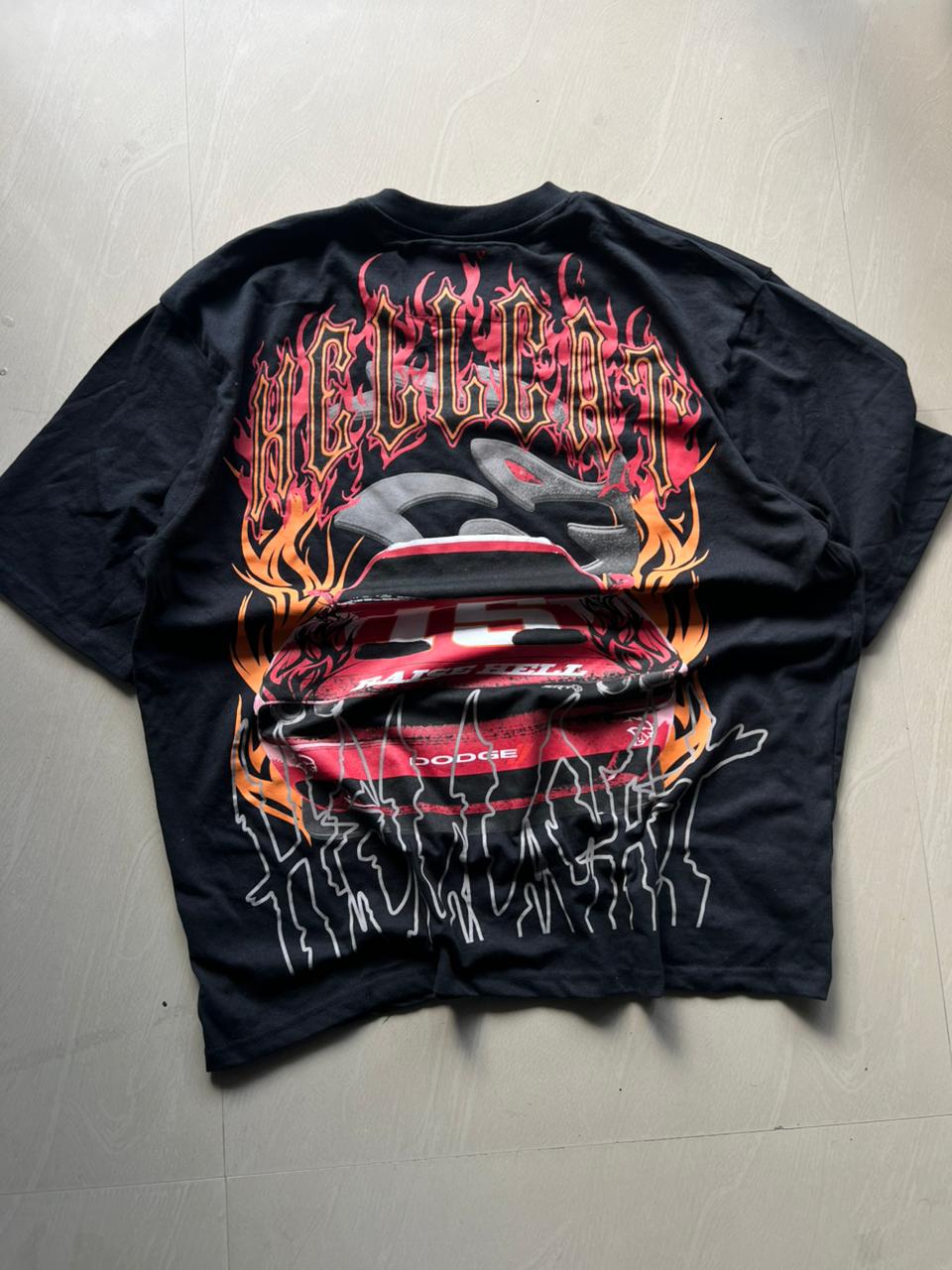 Dodge Hellcat Inferno Graphic Oversized T-Shirt – Black