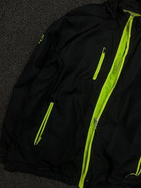 Black Lightweight Outdoor Jacket with Neon Green Zips & Multiple Pockets ⚠️ No Zip
