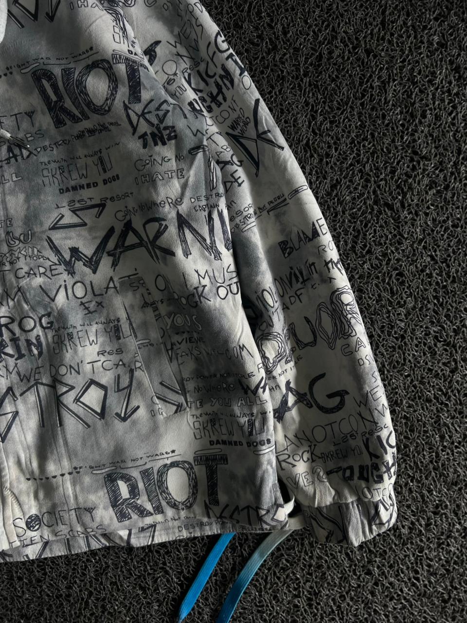 Men's White Graphic Print Hooded Windbreaker Jacket – Full Zip Lightweight Streetwear Coat