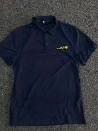 Men’s Navy Blue Solid Polo T-Shirt with Yellow Embroidered Logo