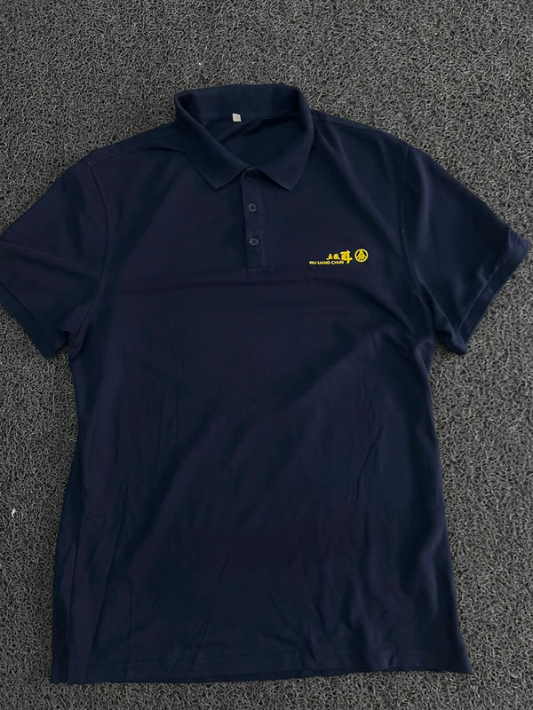Men’s Navy Blue Solid Polo T-Shirt with Yellow Embroidered Logo
