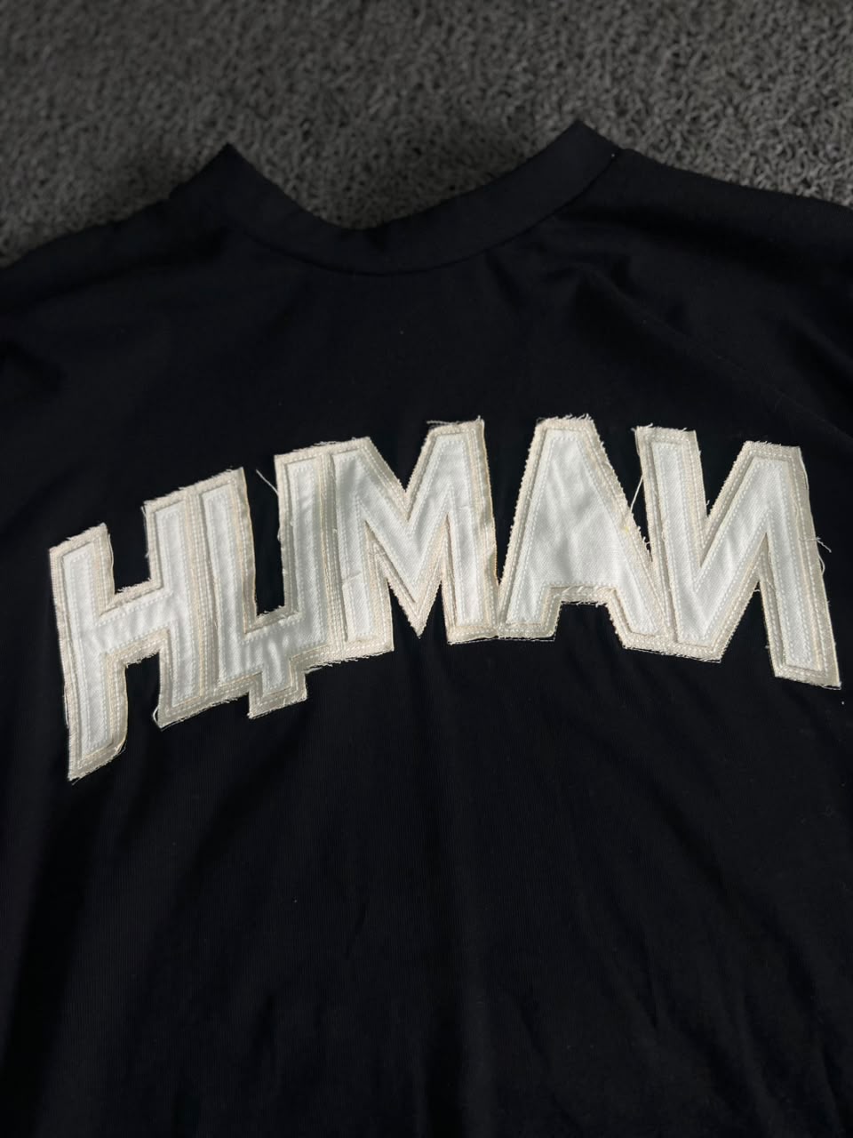 HUMAN Black Appliqué 98 Logo Oversized T-Shirt –Streetwear Graphic Tee