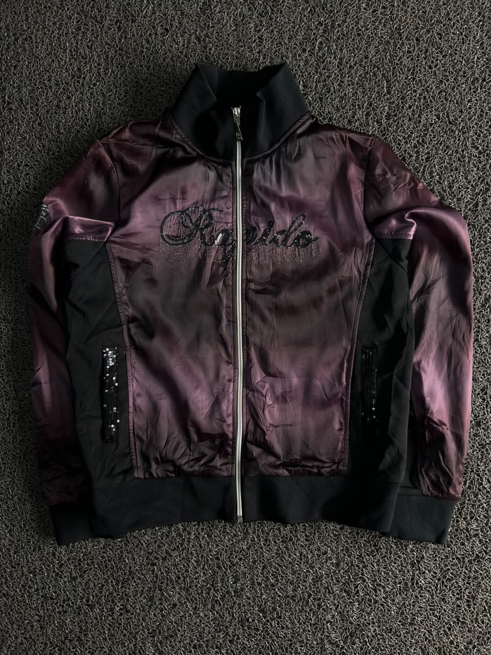 Plum Glossy Bomber Jacket with Sequin Logo