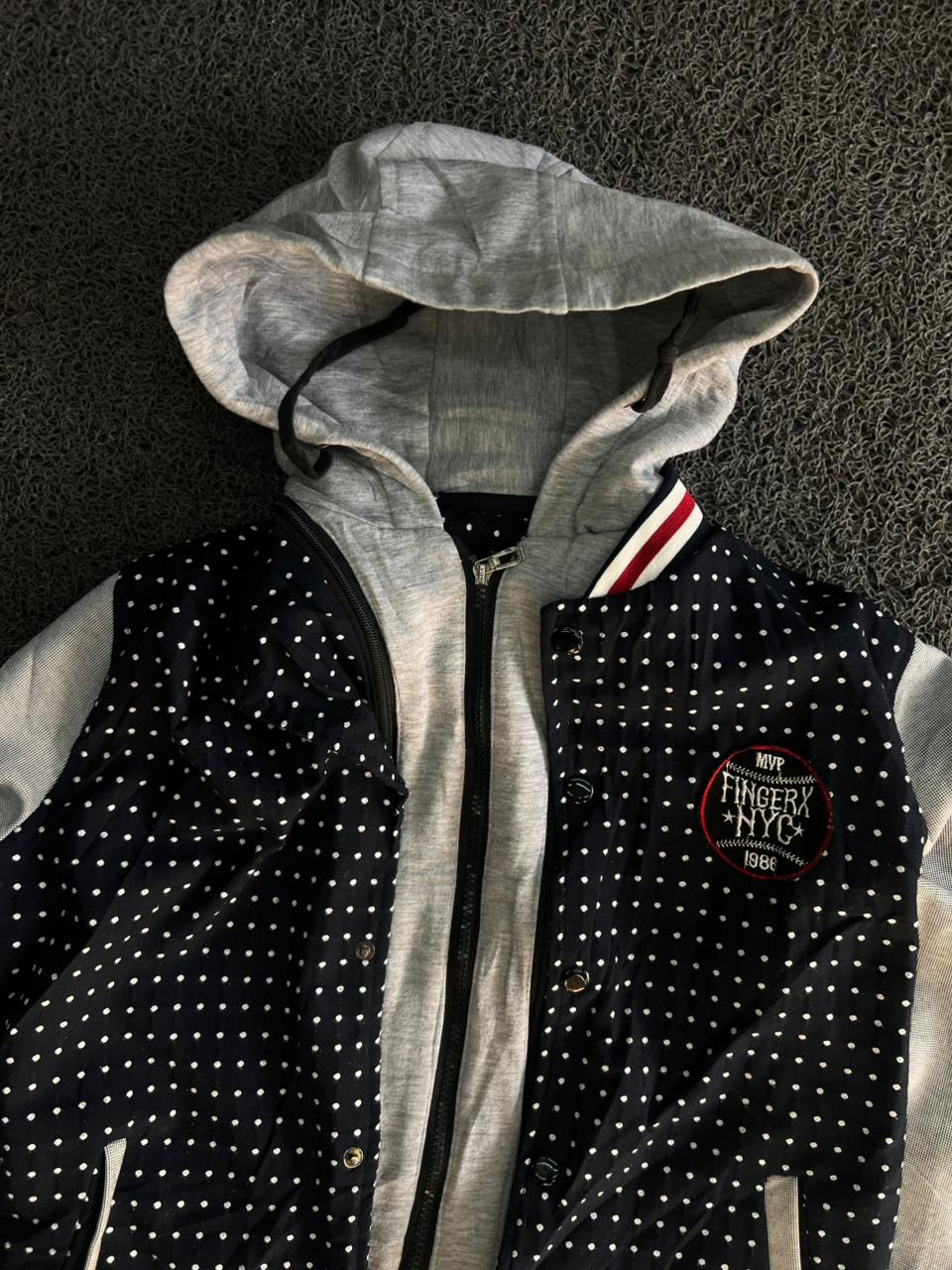 Men's Polka Dot Hooded Varsity Bomber Jacket