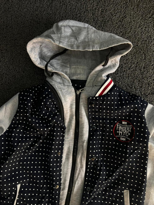 Men's Polka Dot Hooded Varsity Bomber Jacket