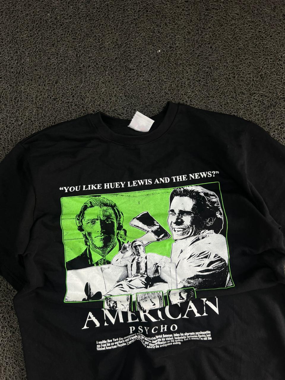 American Psycho Huey Lewis Graphic Oversized Black T-Shirt