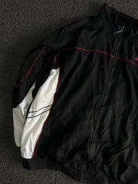 Black & White Colorblock Zip-Up Windbreaker Jacket with Red Detailing