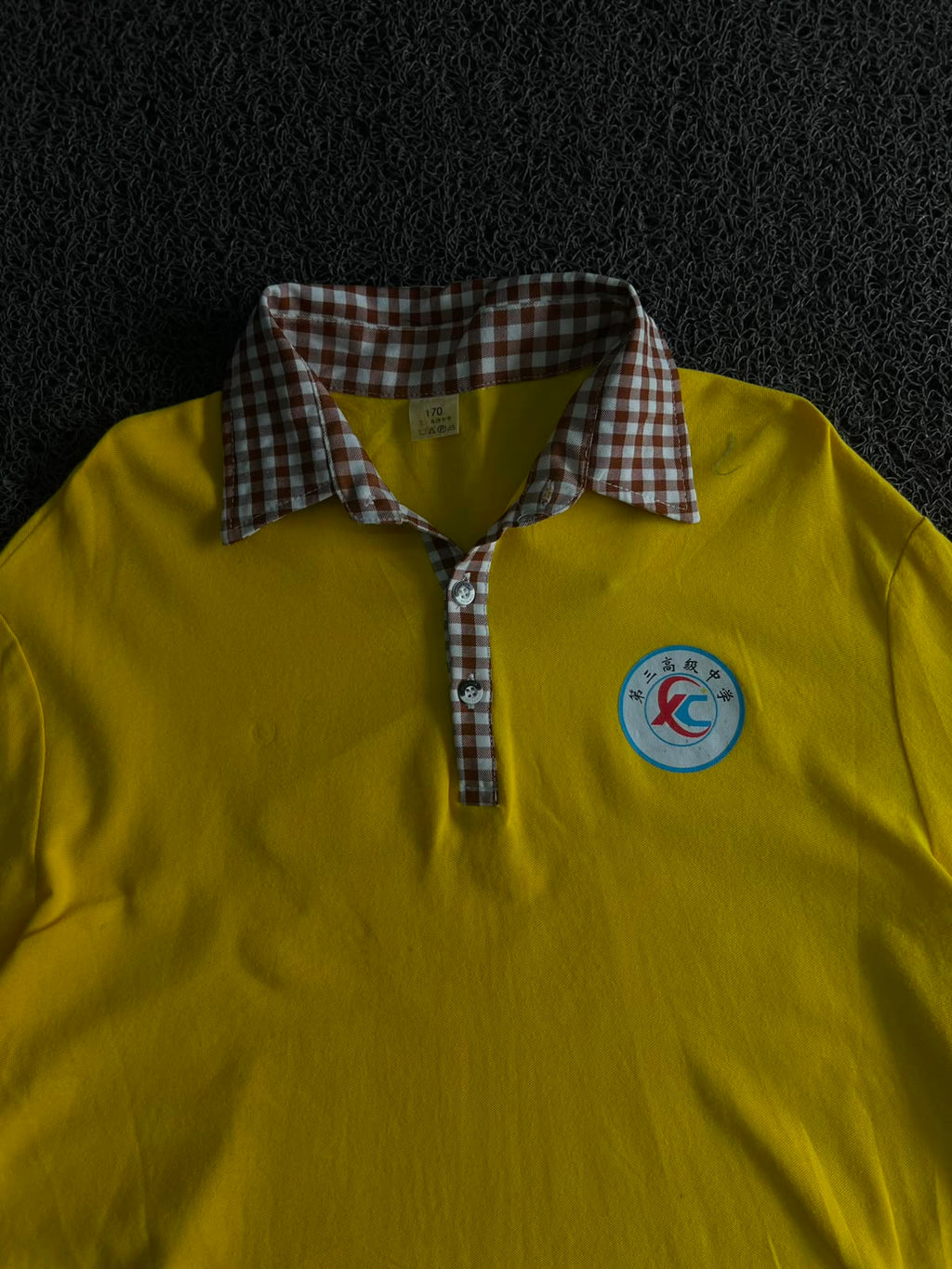 Vintage Yellow Polo T-Shirt with Check Collar | Retro Korean Style