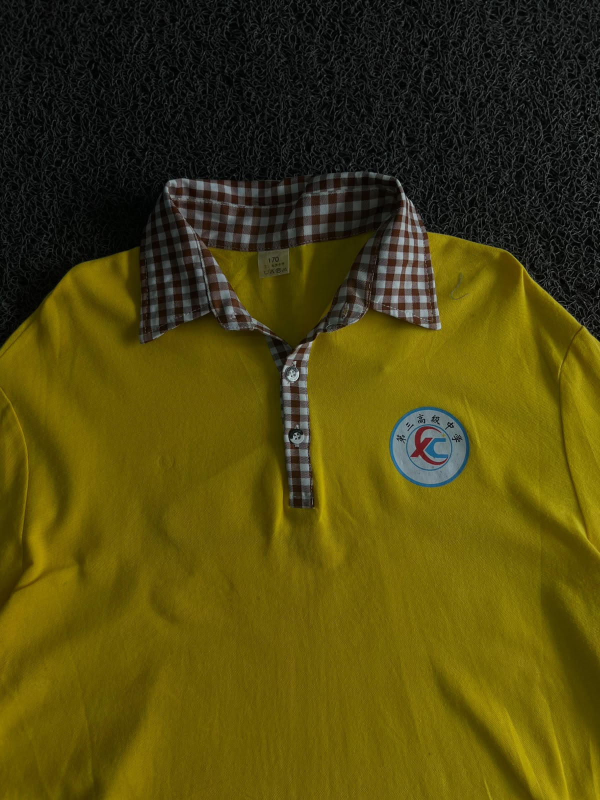 Vintage Yellow Polo T-Shirt with Check Collar | Retro Korean Style