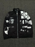 Black & White Graphic Print Zip-Up Bomber Jacket – Streetwear Casual Jacket