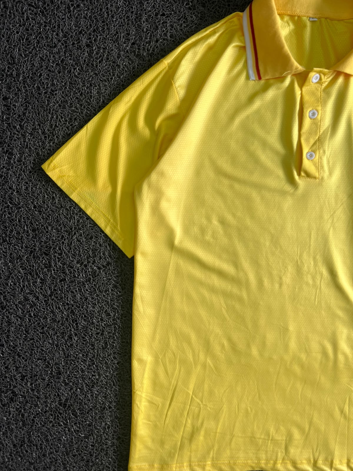 Yellow Textured Polo Shirt with Striped Collar ⚠️ Little Stains