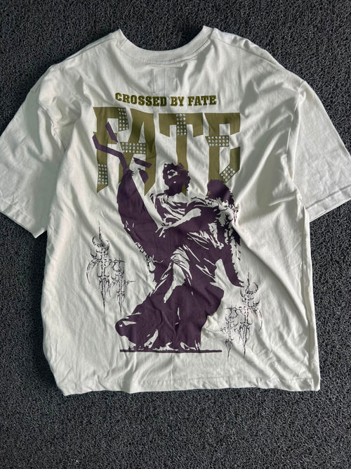Crossed By Fate Graphic Oversized T-Shirt – White Streetwear Double-Sided Print Tee