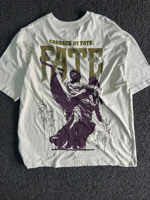 Crossed By Fate Graphic Oversized T-Shirt – White Streetwear Double-Sided Print Tee