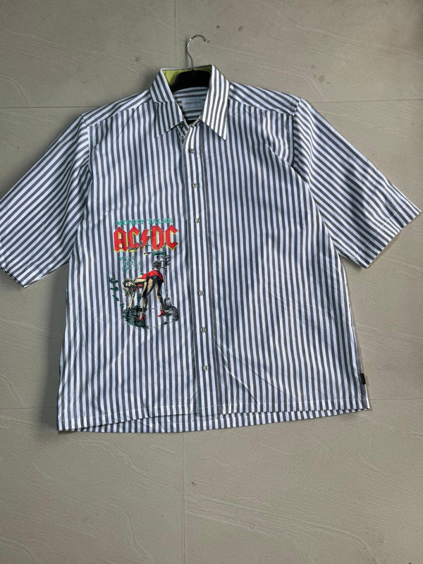 Oversized Boxy AC/DC Inspired Graphic Striped Shirt