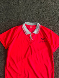 Vintage Red Graphic Polo T-Shirt – Grey Collar & Back Print