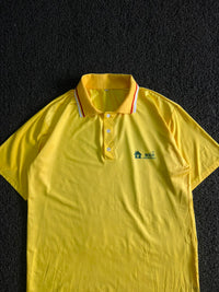 Yellow Textured Polo Shirt with Striped Collar ⚠️ Little Stains