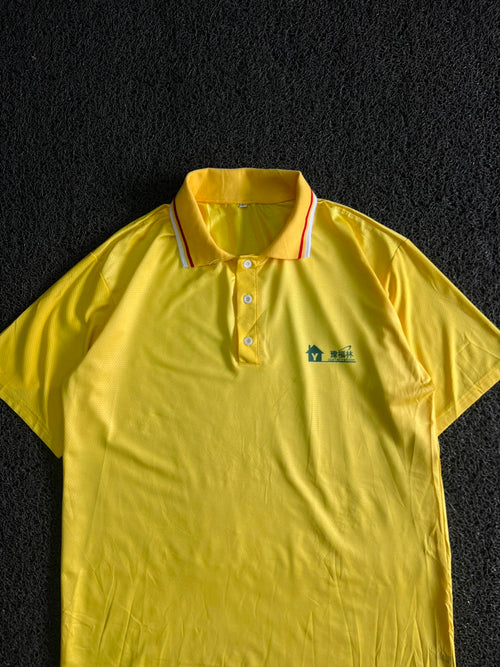 Yellow Textured Polo Shirt with Striped Collar ⚠️ Little Stains