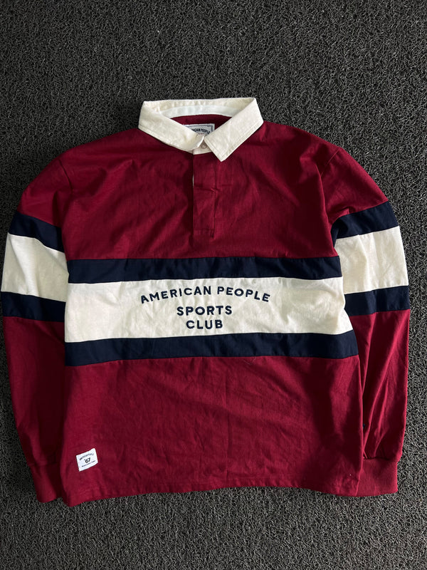 American People Sports Club Striped Rugby-Style Full-Sleeve T-Shirt