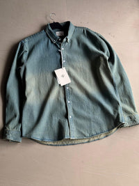 Vintage Wash Sage Denim Button-Down Shirt