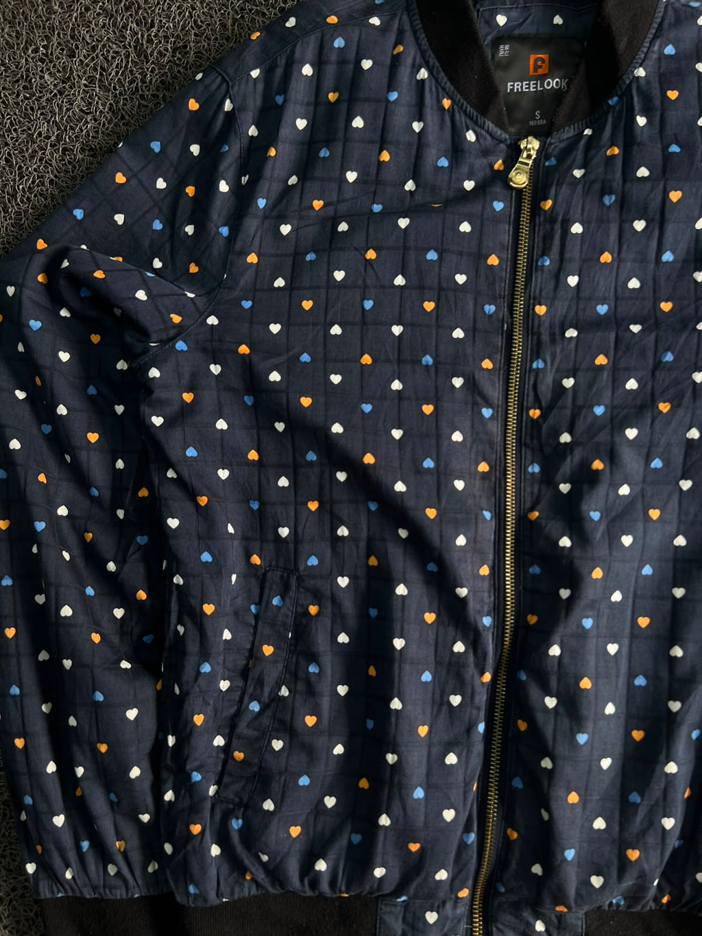 Freelook Heart Print Quilted Bomber Jacket –Zip-Up Casual Jacket