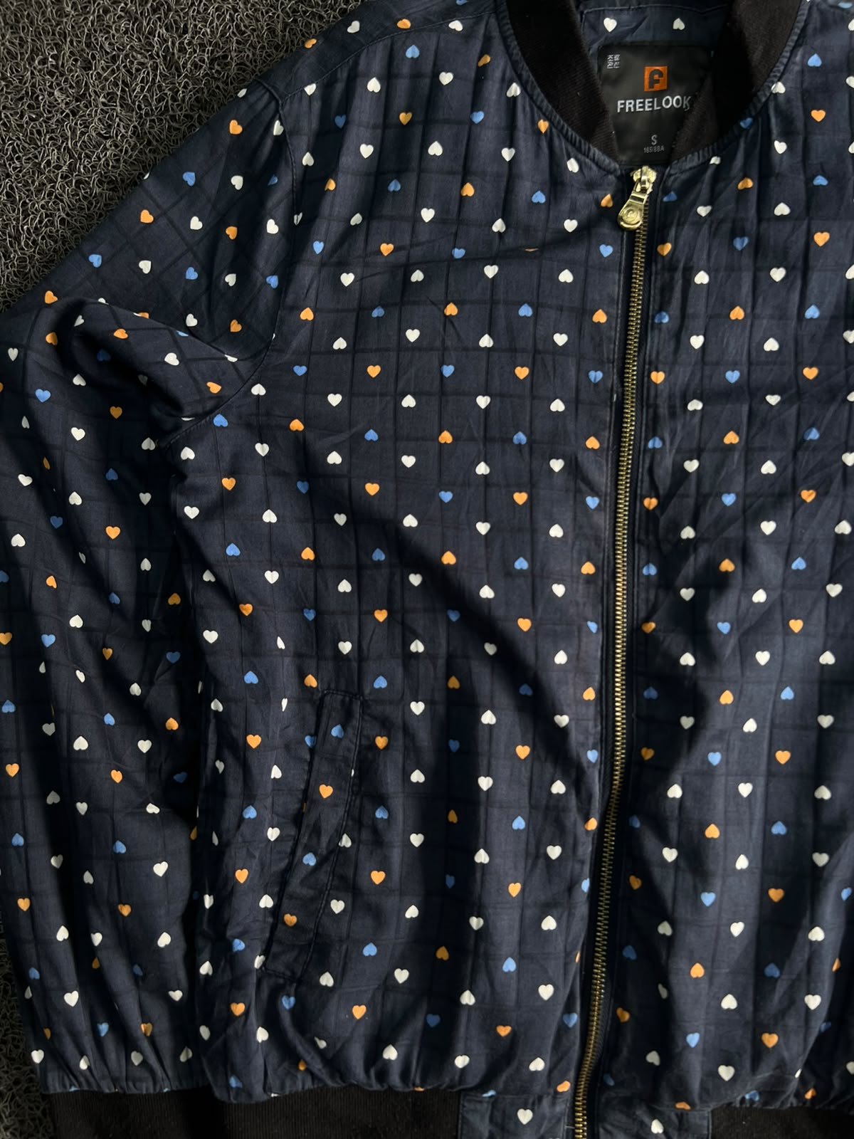 Freelook Heart Print Quilted Bomber Jacket –Zip-Up Casual Jacket
