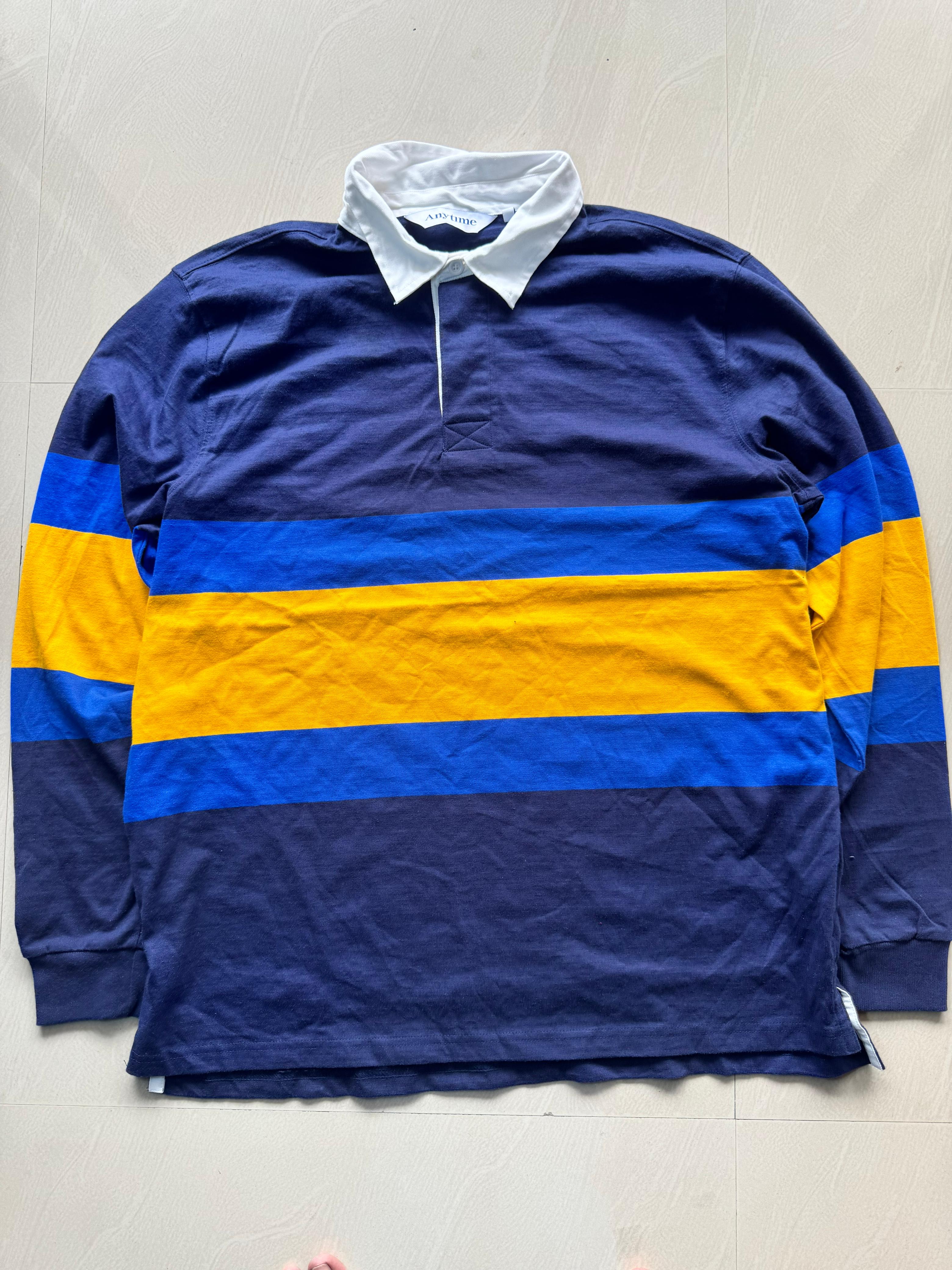 Oversized Full Sleeve Rugby Polo T-Shirt – Striped | Collar Neck