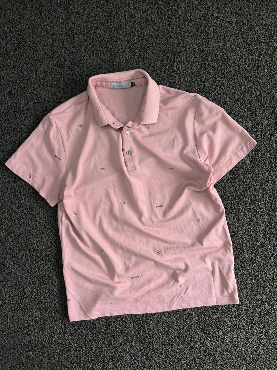 Vintage Casual Pink All-Over Print Polo T-Shirt – Classic Short Sleeve