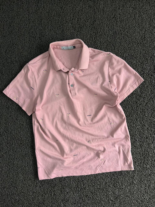 Vintage Casual Pink All-Over Print Polo T-Shirt – Classic Short Sleeve