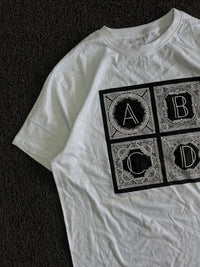 White Graphic Print Crew Neck T-Shirt – A B C D Design