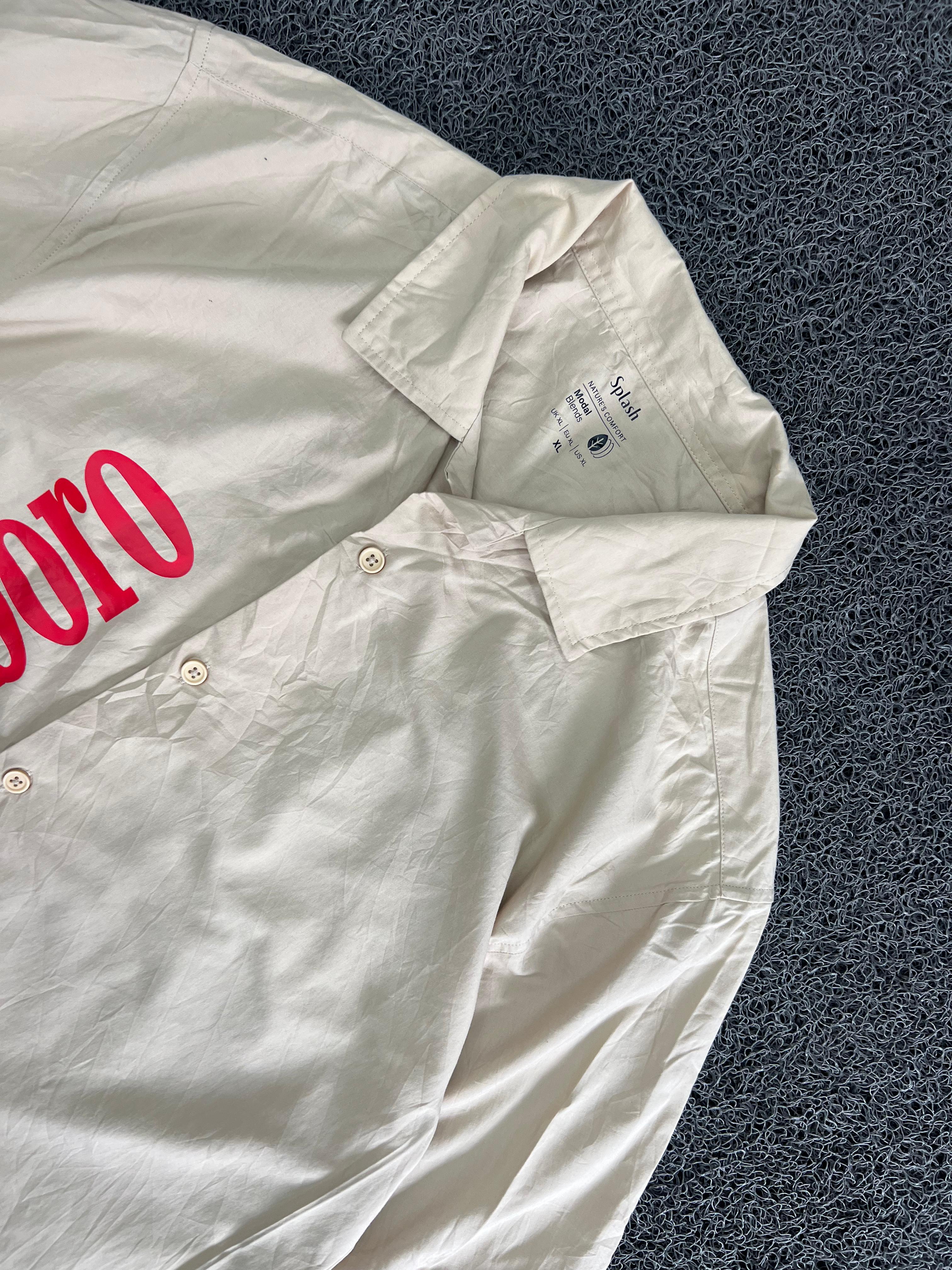 Splash White Oversized Marlboro Graphic Print Short Sleeve Casual Shirt