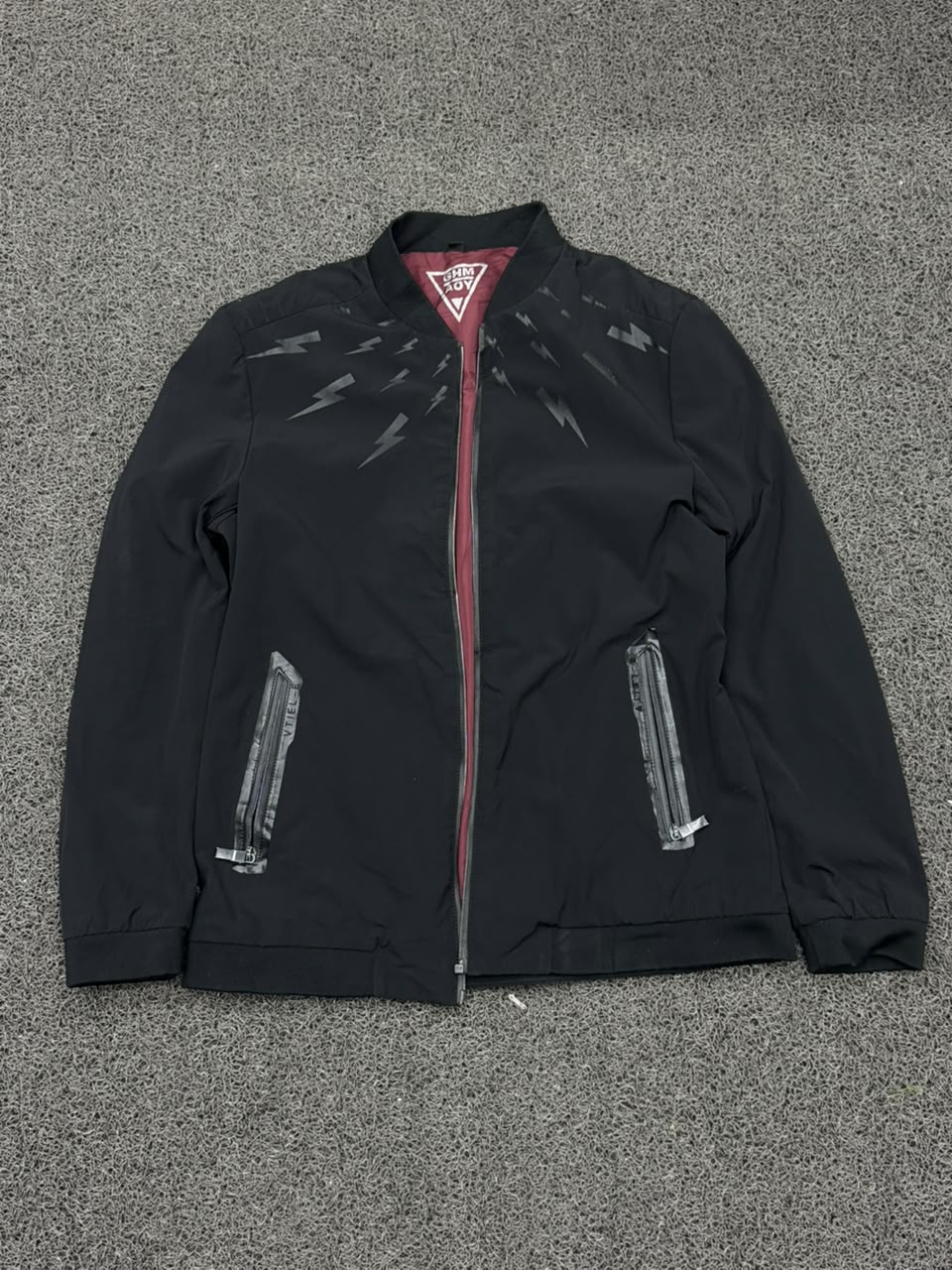 Men's Black Lightning Print Bomber Jacket – Lightweight Full Zip Casual Jacket
