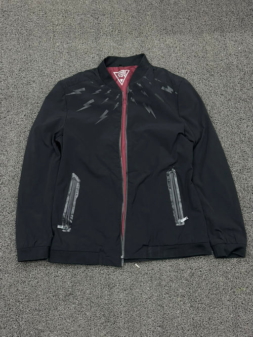 Men's Black Lightning Print Bomber Jacket – Lightweight Full Zip Casual Jacket