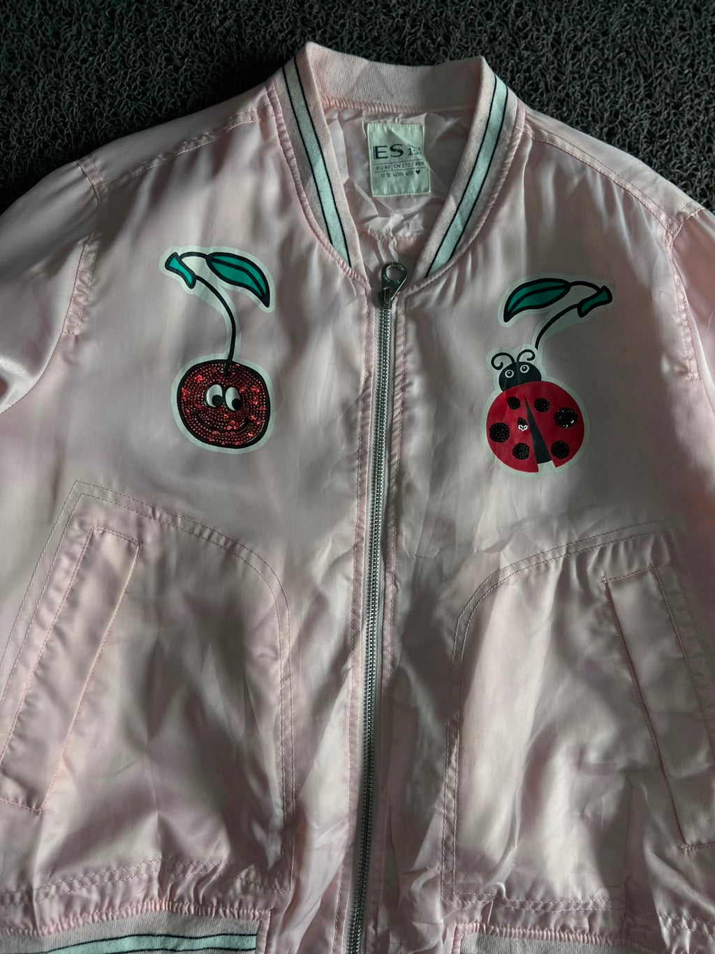 Cute Cherry & Ladybug Pink Bomber Jacket
