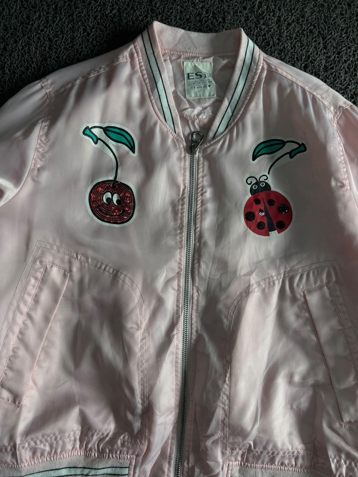 Cute Cherry & Ladybug Pink Bomber Jacket