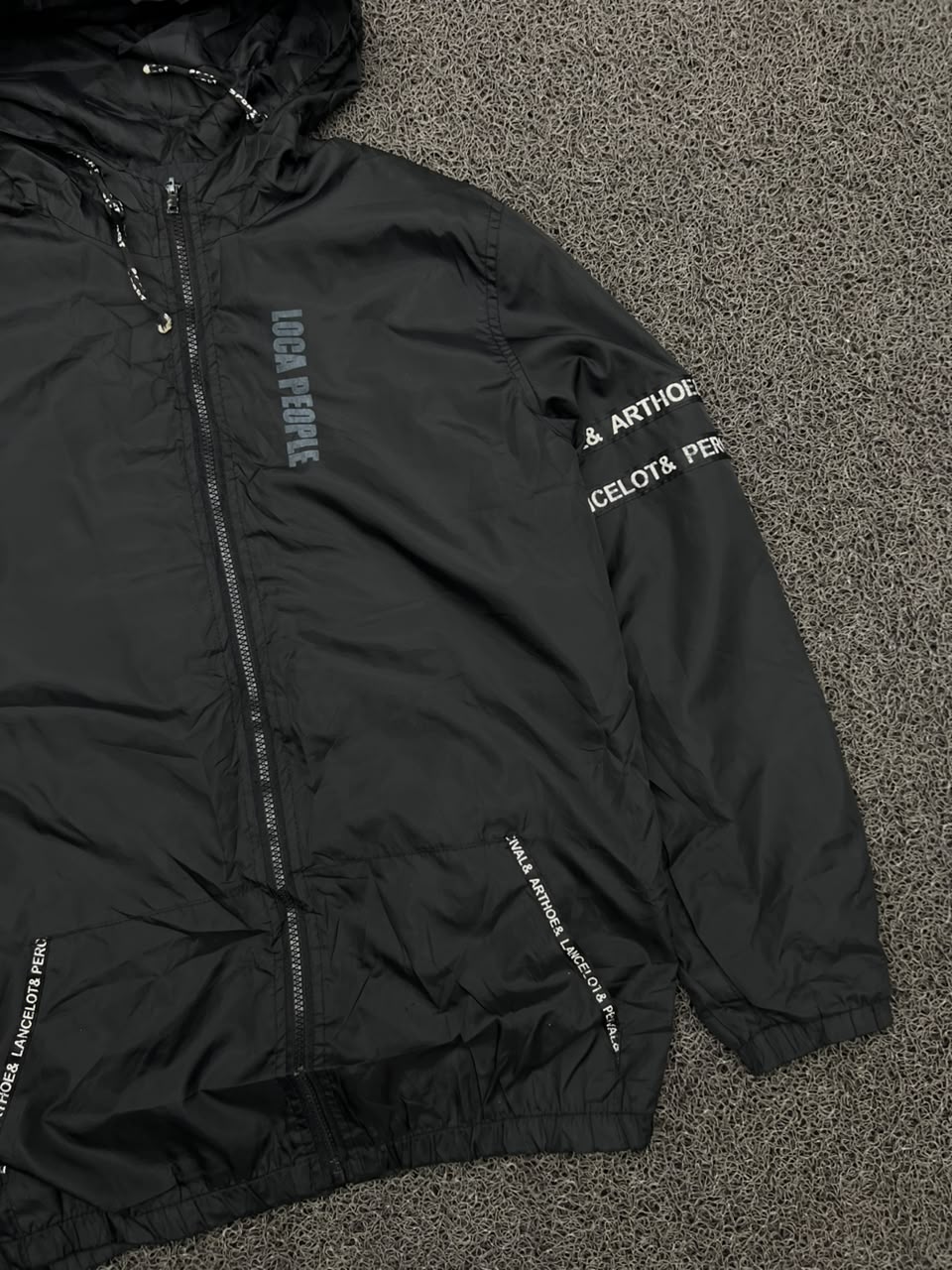 Local People Black Hooded Windbreaker Jacket