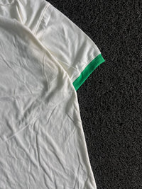 Off White T-Shirt with Green Contrast Collar & Sleeve Trim