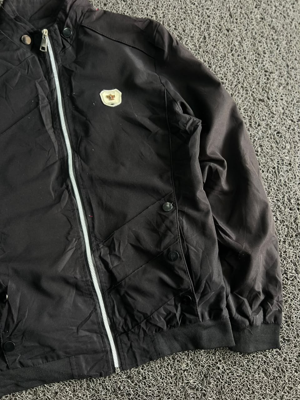 Black Stand Collar Casual Bomber Jacket – Lightweight Full Zip Windbreaker