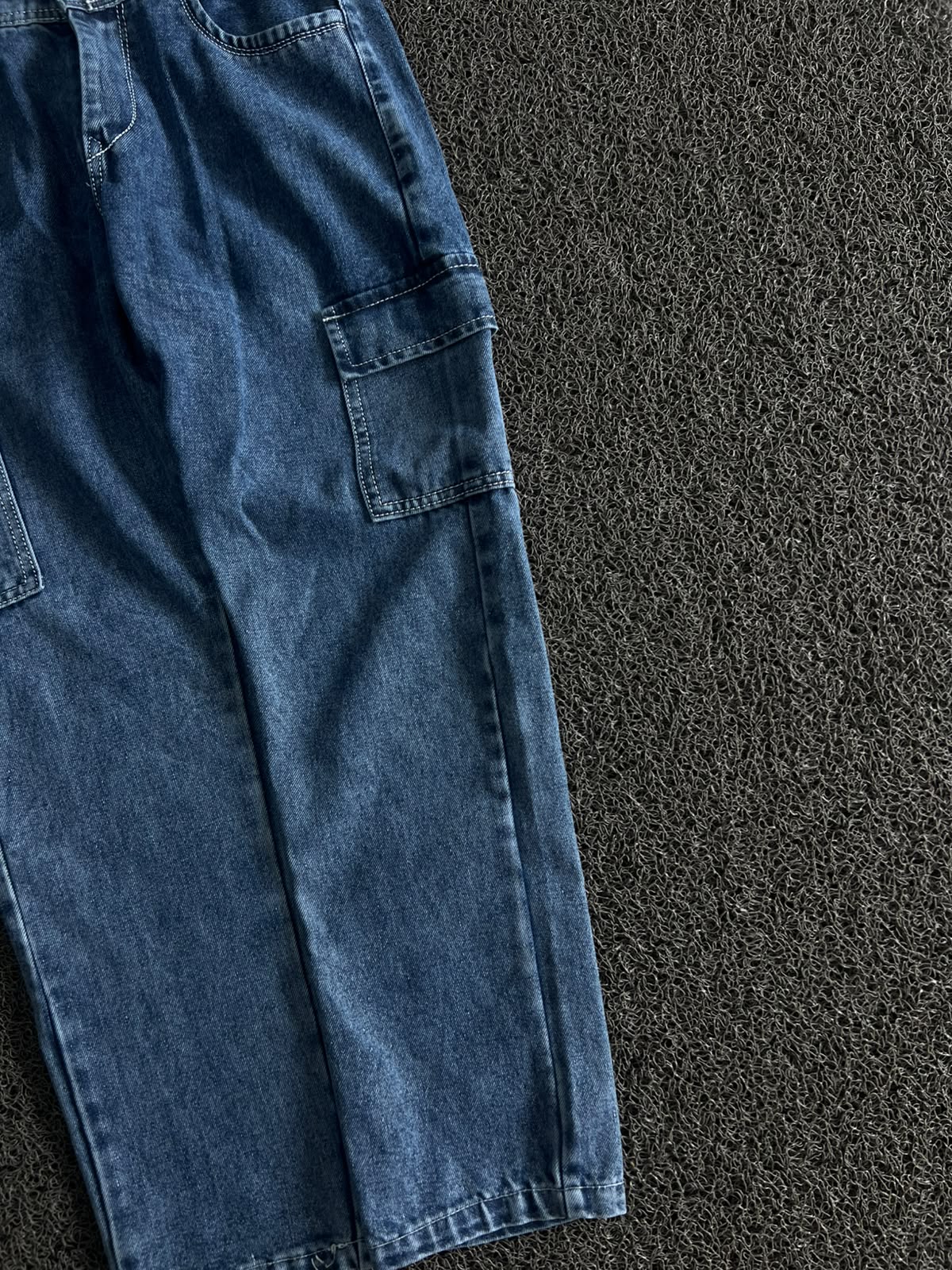Armani Exchange Men's Loose Fit Denim Cargo Pants - Medium Wash