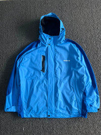 Vintage Japanese Workwear Blue Hooded Waterproof Rain Jacket Windbreaker Full Zip Utility Coat