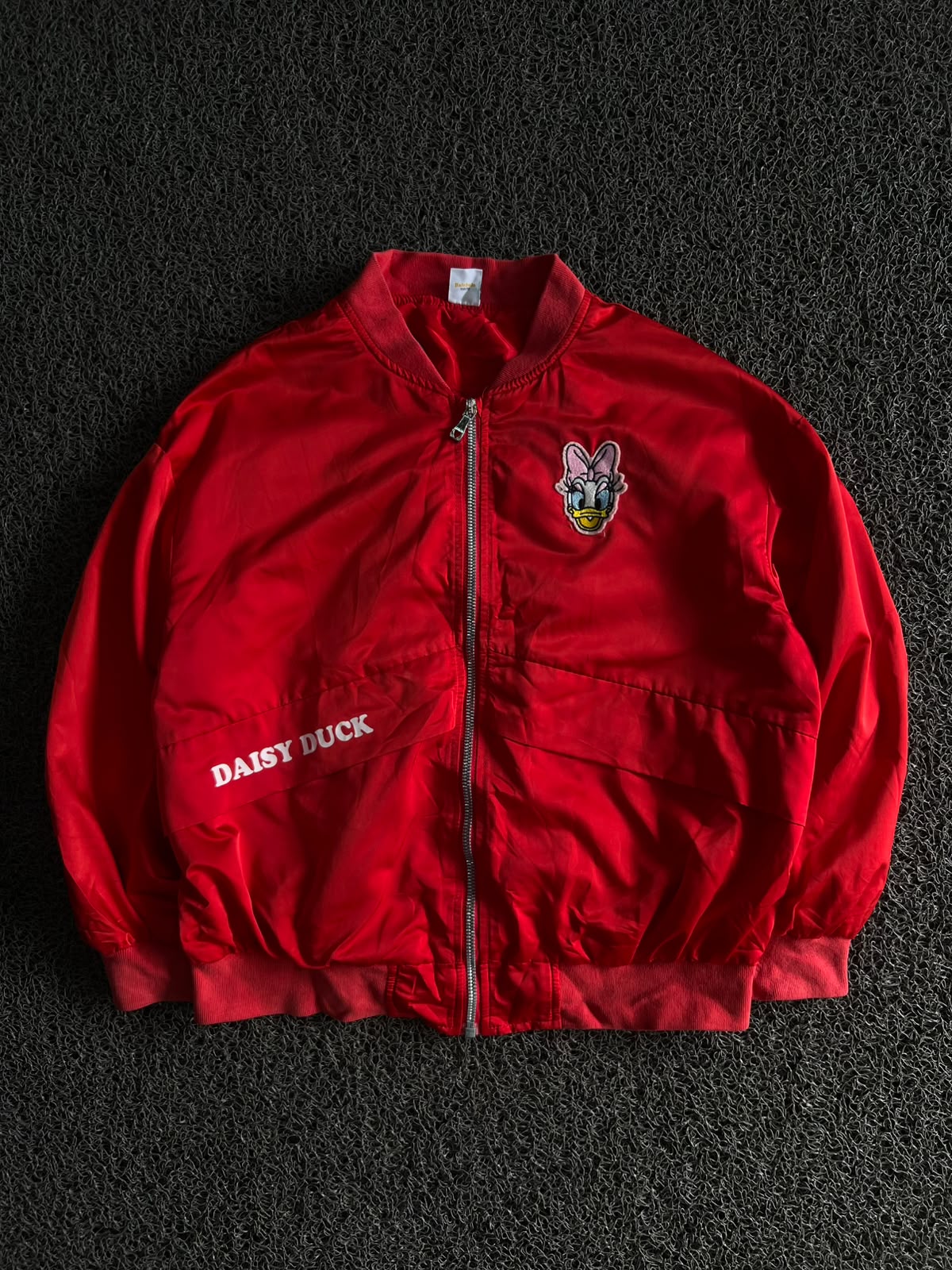 Daisy Duck Embroidered Bomber Jacket – Red Zip-Up Cartoon Jacket