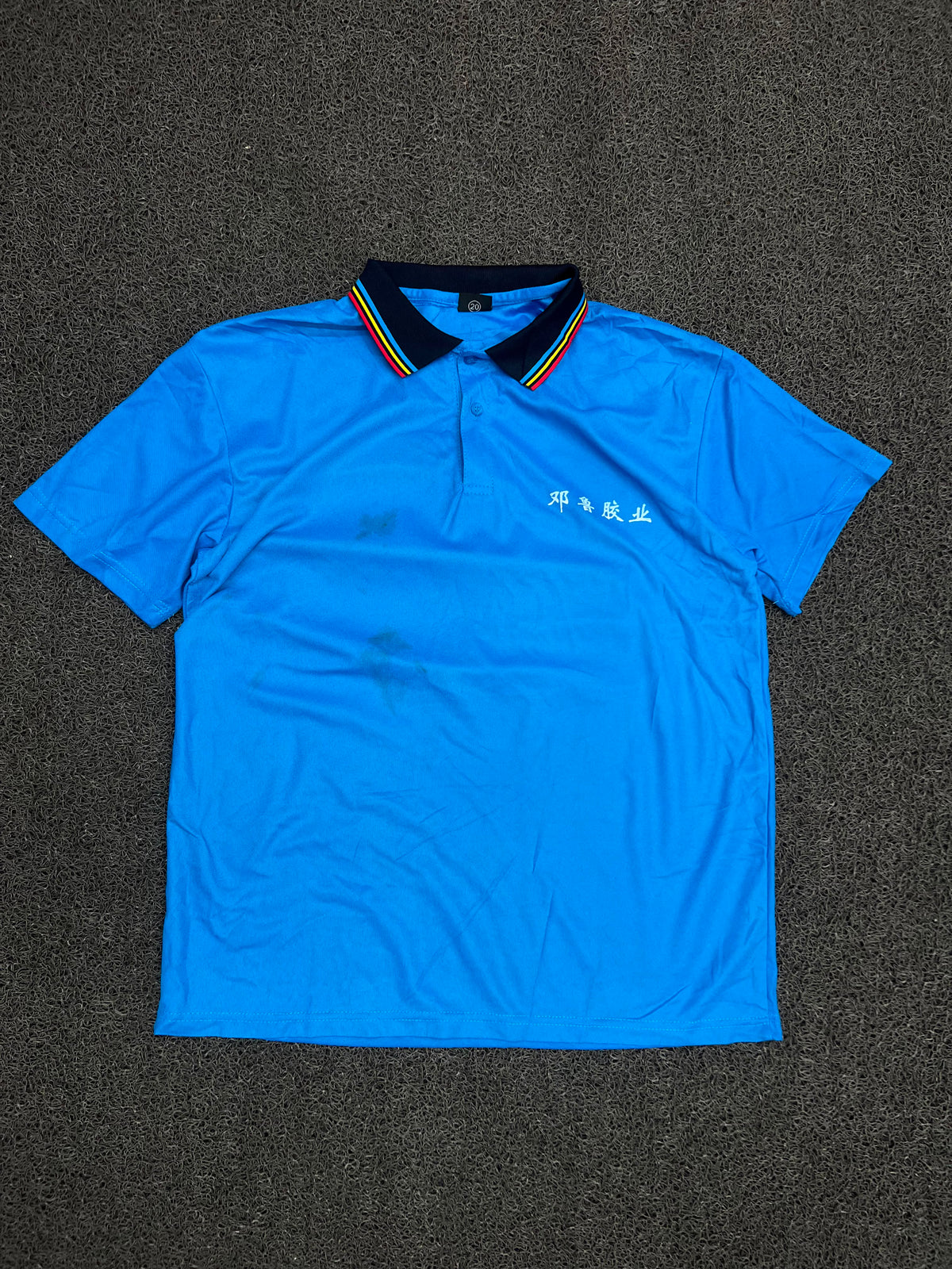 Men’s Blue Sports Polo T-Shirt with Striped Collar ⚠️ Small Stains