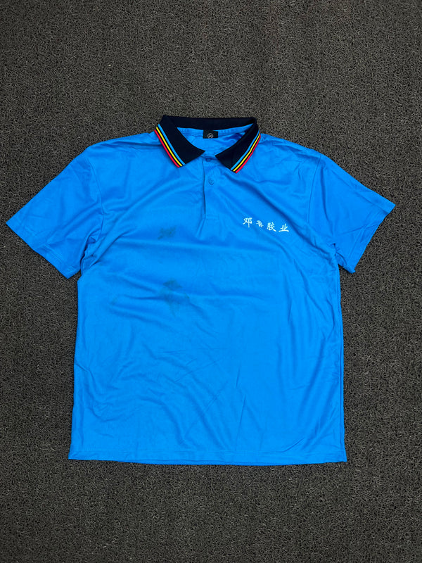 Men’s Blue Sports Polo T-Shirt with Striped Collar ⚠️ Small Stains