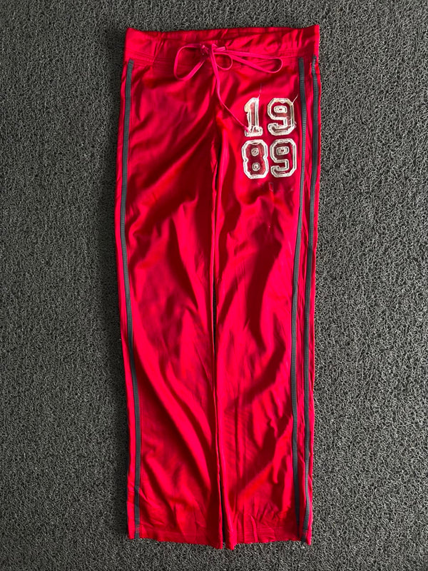 Vintage Red Track Pants with Black Side Stripes & 1989 Graphic – Thriftwear