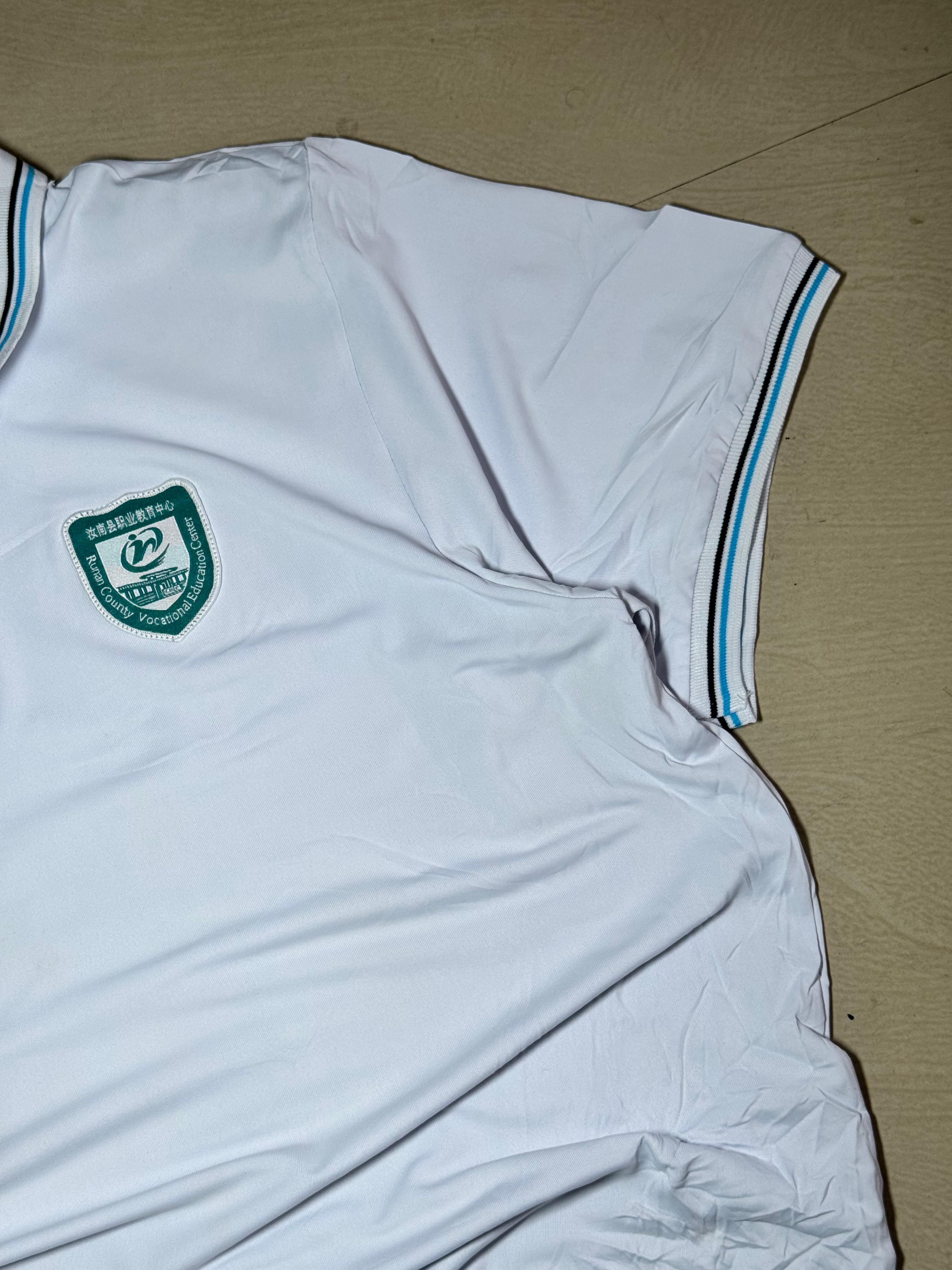 Vintage White School Polo T-Shirt with Embroidered Crest