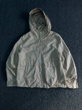 Vintage Beige Hooded Windbreaker Jacket – Minimal Utility Snap Front
