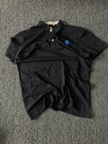 Black Classic Polo T-Shirt with Blue Logo Embroidery