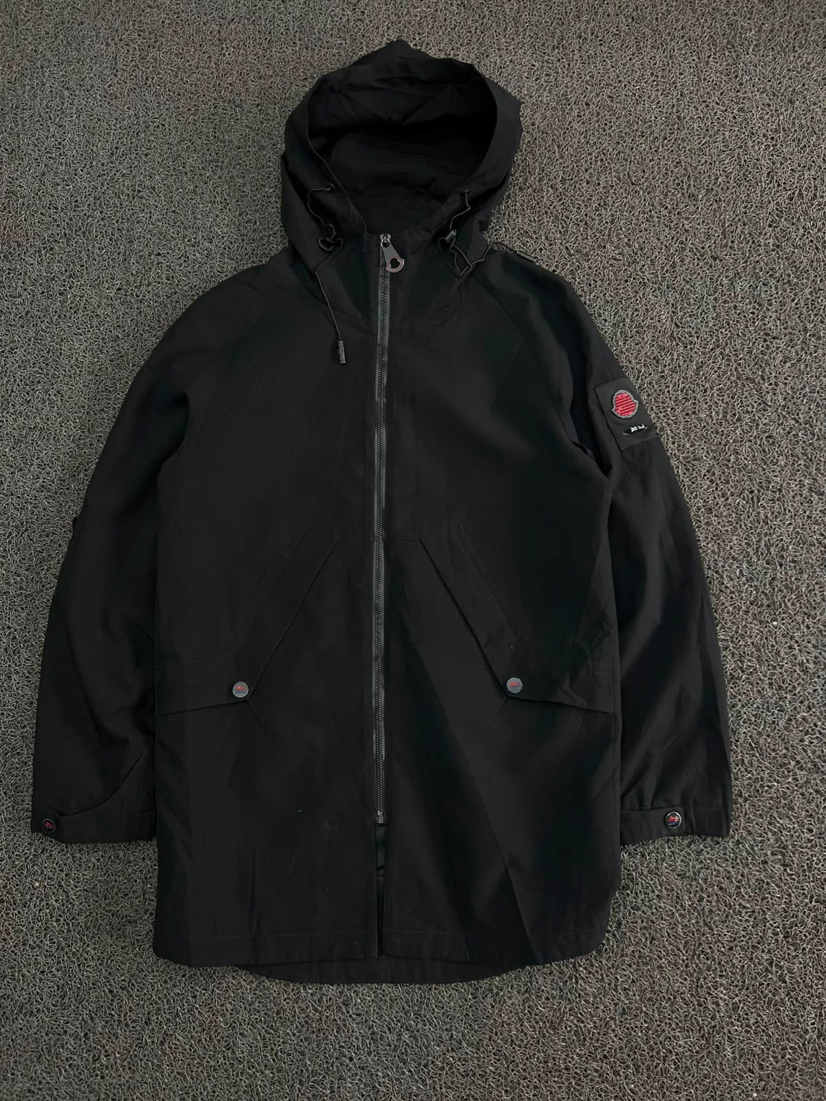 Black Hooded Utility Parka Jacket – Full Zip Outdoor Windbreaker⚠️ Small Damage